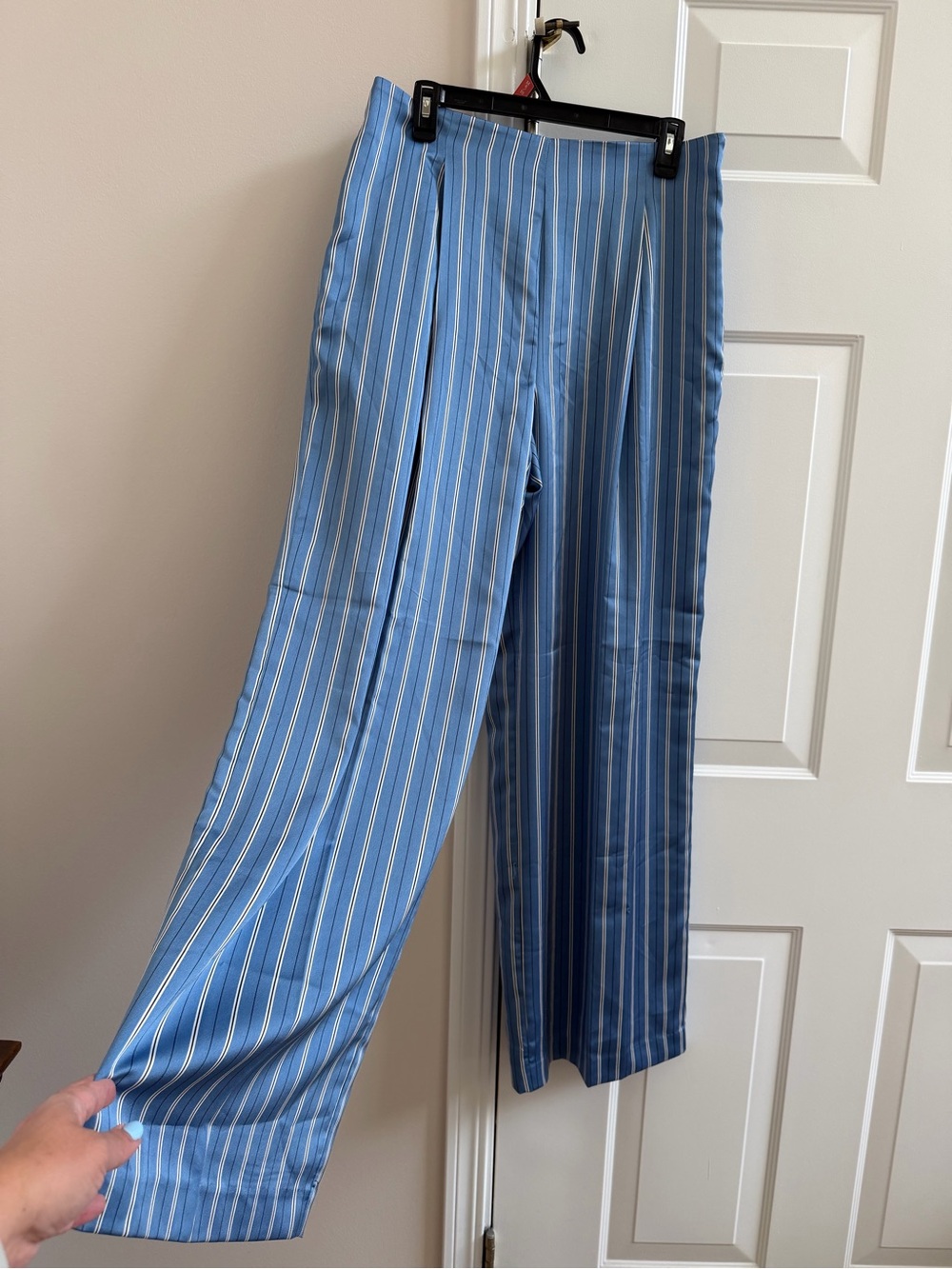 Ann Taylor - Blue and White Striped Satin Dress Pants (6)